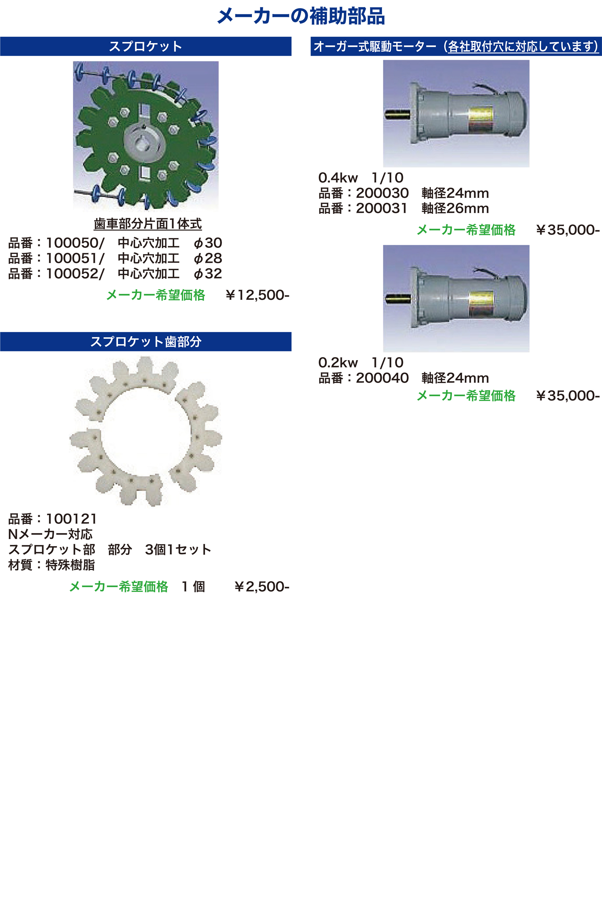 メーカーの補助部品