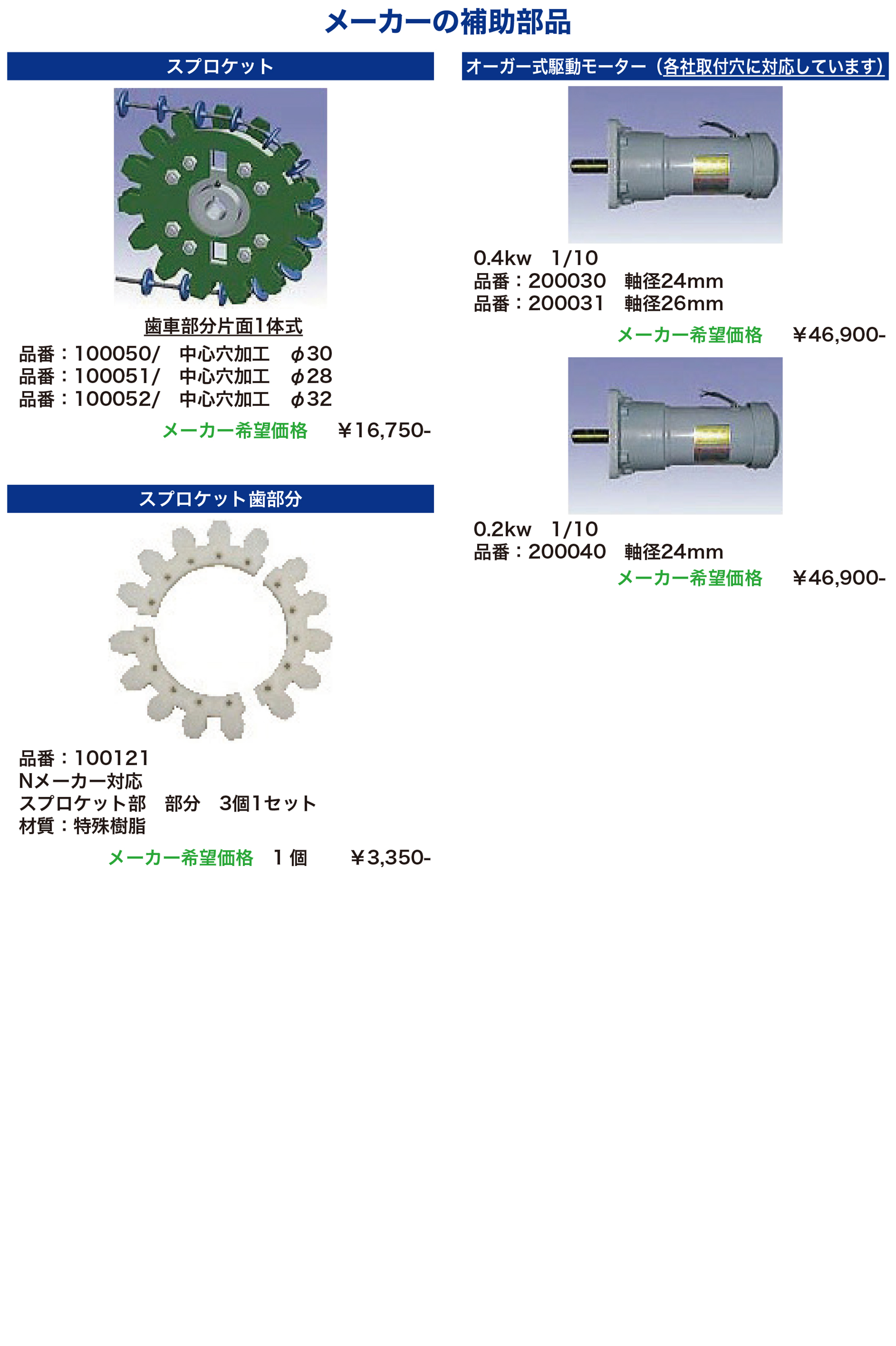 メーカーの補助部品